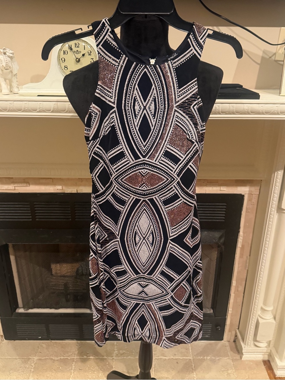 Speechless Navy & Brown Geometric Mini Dress